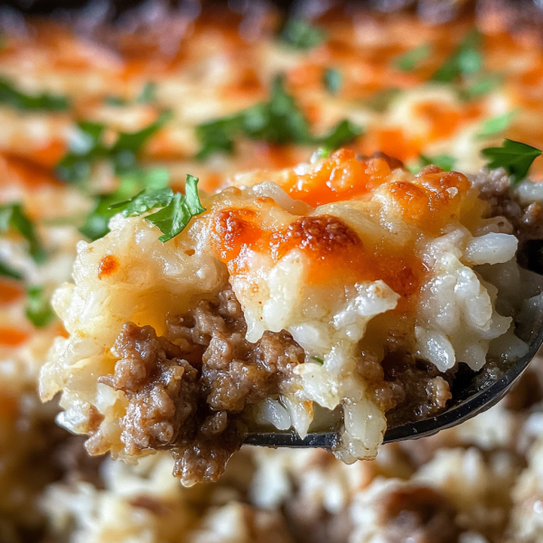 Cheesy Ground Beef and Rice Casserole